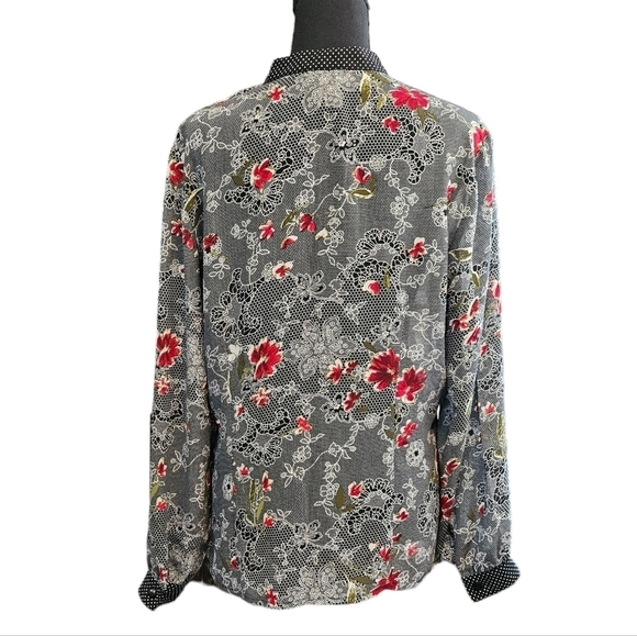 Jordan Sheer V neck button Up Blouse 100% Polyester Polka Dots Floral Size M - Picture 3 of 7